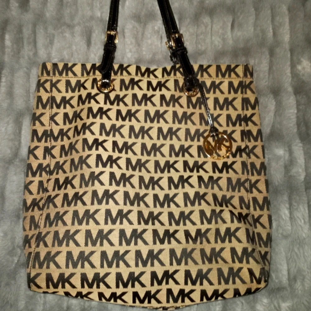 Michael Kors Beige Monogram MK Logo Tote Bag